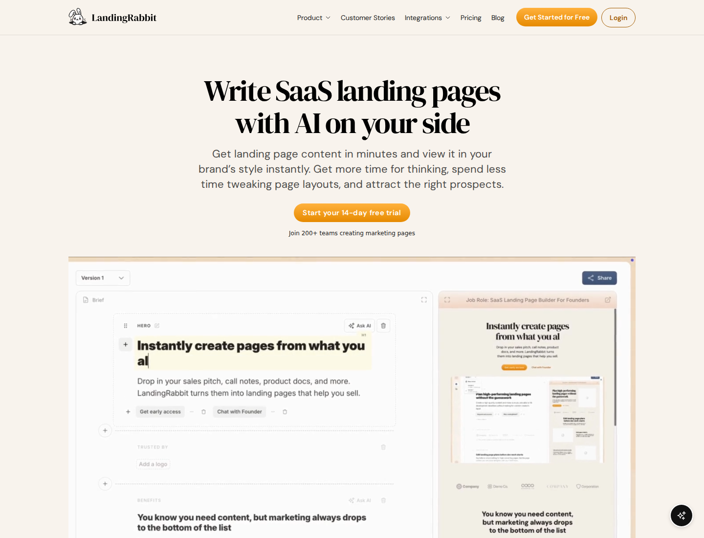 LandingRabbit AI landing page writer screenshot